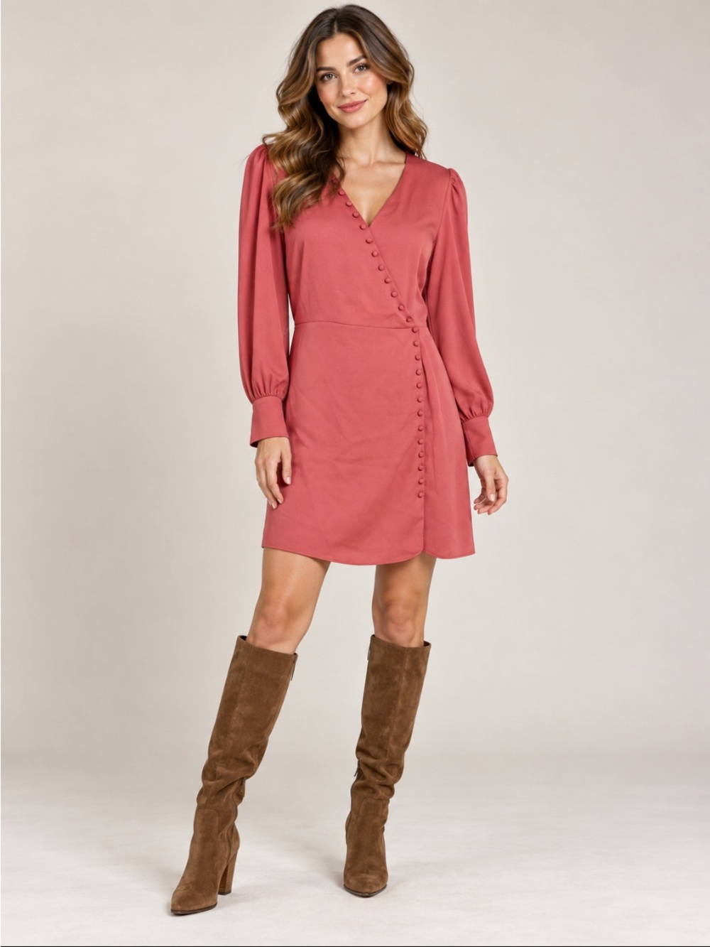 Alexia Admor Rose-Mauve Long-Sleeve Wrap Mini Dress Size 14 🌻🆕🌻